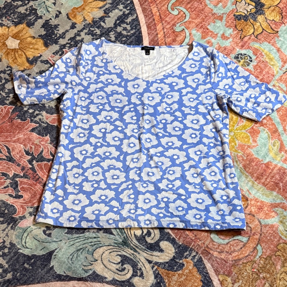 Talbots Blue and White Floral Top